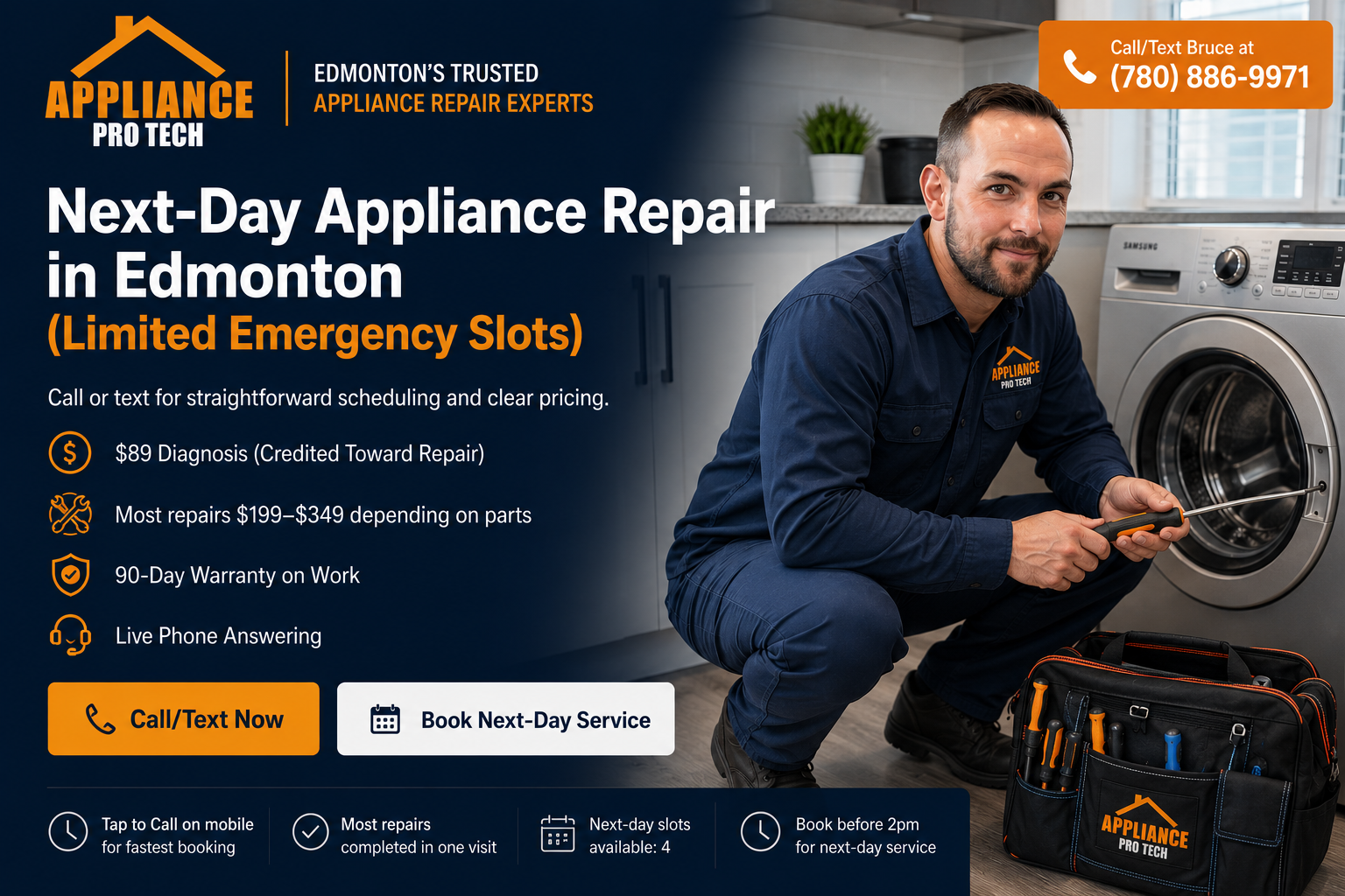 Appliance ProTech technician repairing a washing machine in Edmonton